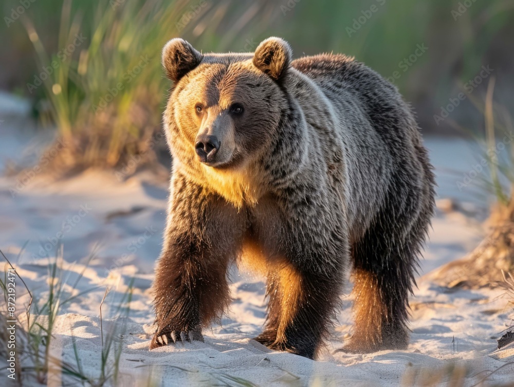 Fototapeta premium Majestic grizzly bear in the wild. AI.