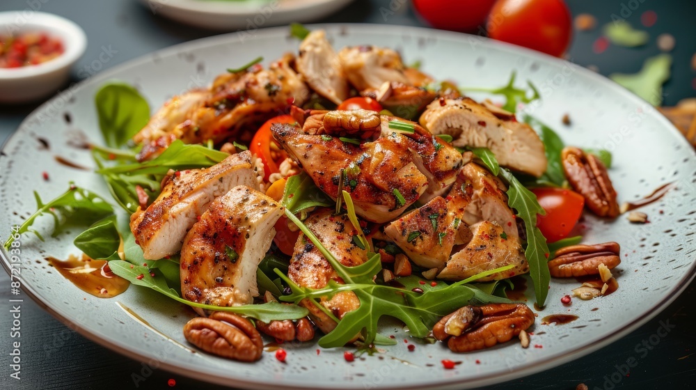 French cuisine. Chicken salad with tarragon, pecans. French cuisine. Chicken salad with tarragon, pecans.