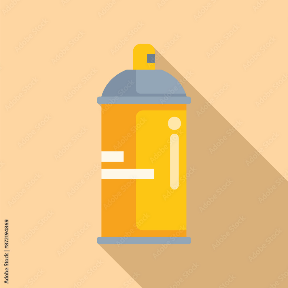 Yellow spray paint can is standing on a beige background, casting a long shadow Yellow spray paint can is standing on a beige background, casting a long shadow