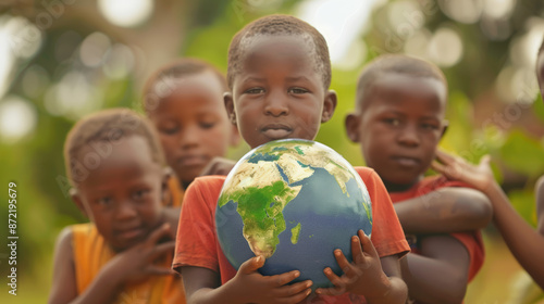 international day of peace with african childs holding a globe