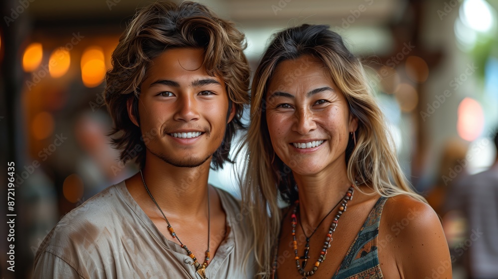 Smiling Couple Standing Close Together In Front of Blurred Background Smiling Couple Standing Close Together In Front of Blurred Background