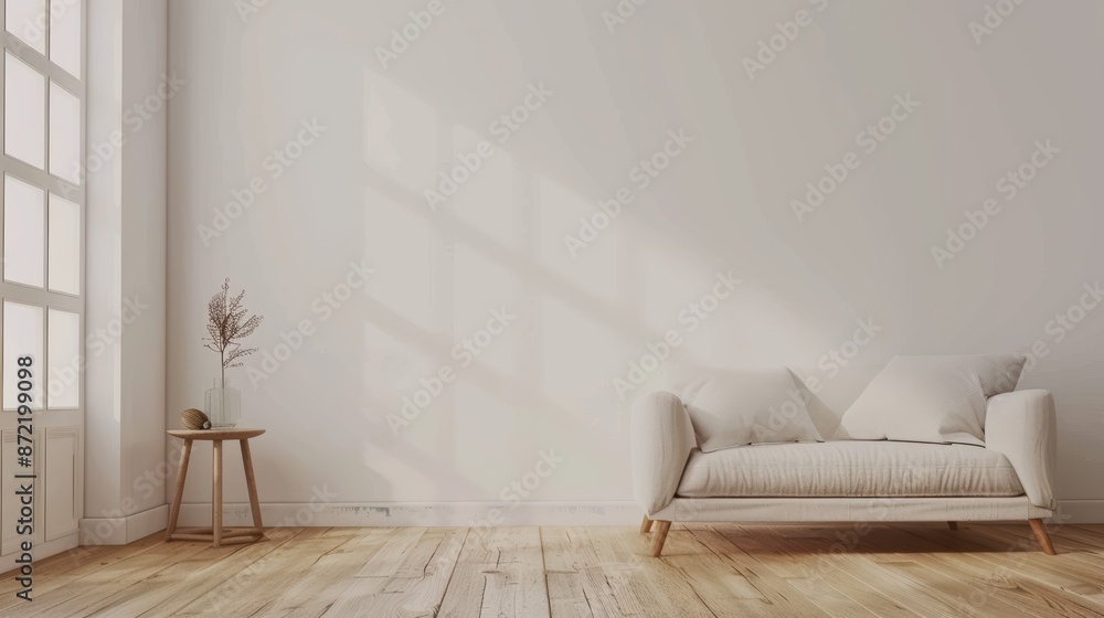 Fototapeta premium Simple and Elegant Living Room with Cozy Sofa. Generative AI.