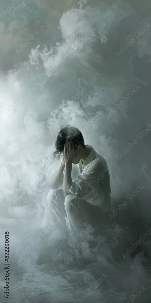 Obraz premium Lonely Person in Foggy Atmosphere Representing Depression