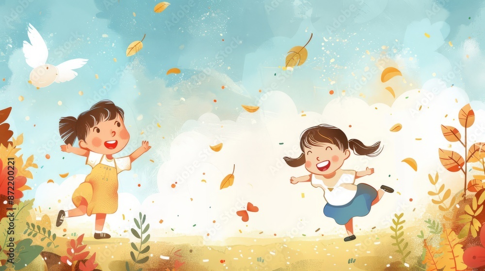 Clean and uncluttered composition featuring children playing Clean and uncluttered composition featuring children playing