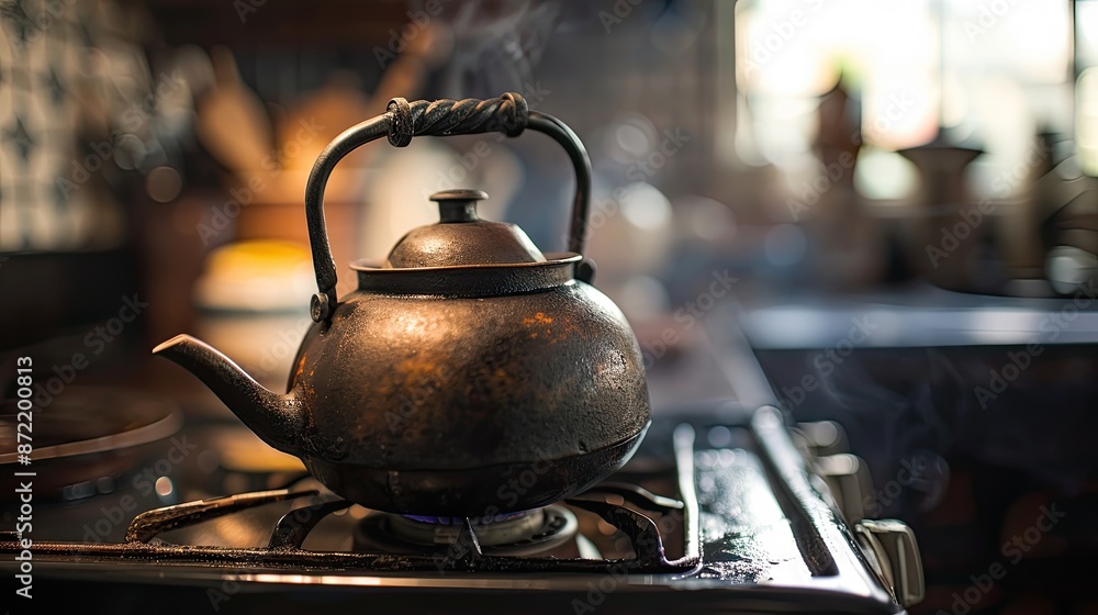 Cast iron kettle, brews. Generative AI Cast iron kettle, brews. Generative AI