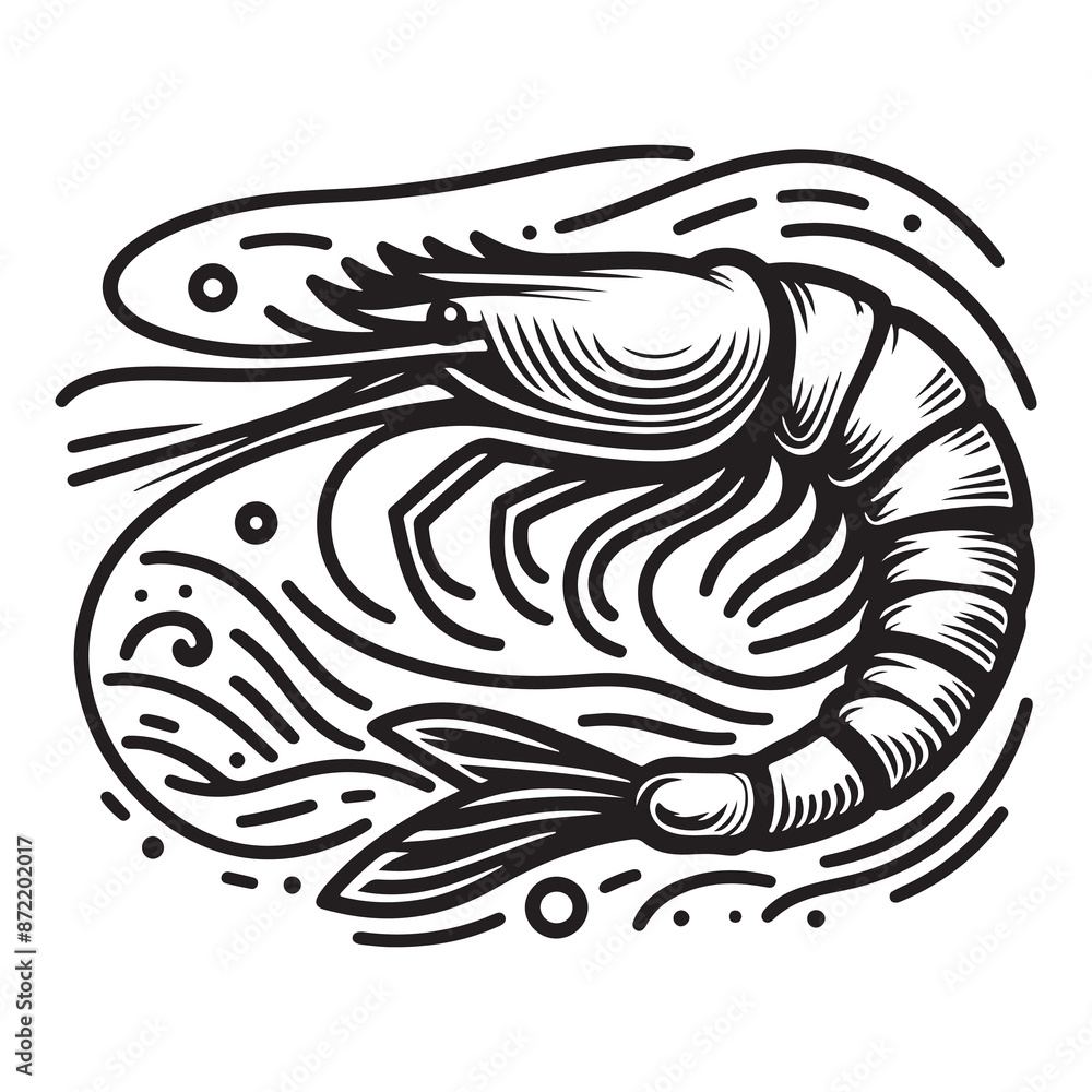 New shrimp fish silhouette vector and logo style with white background and coloring book New shrimp fish silhouette vector and logo style with white background and coloring book