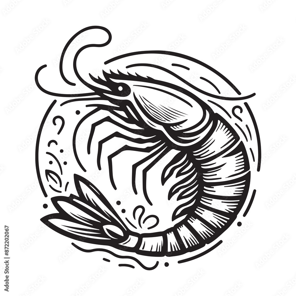 Fototapeta premium New shrimp fish silhouette vector and logo style with white background and coloring book 