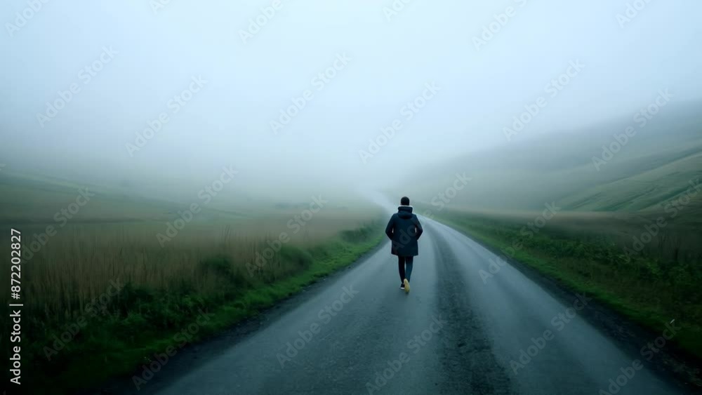 Solitary Walk in Misty Countryside Solitary Walk in Misty Countryside