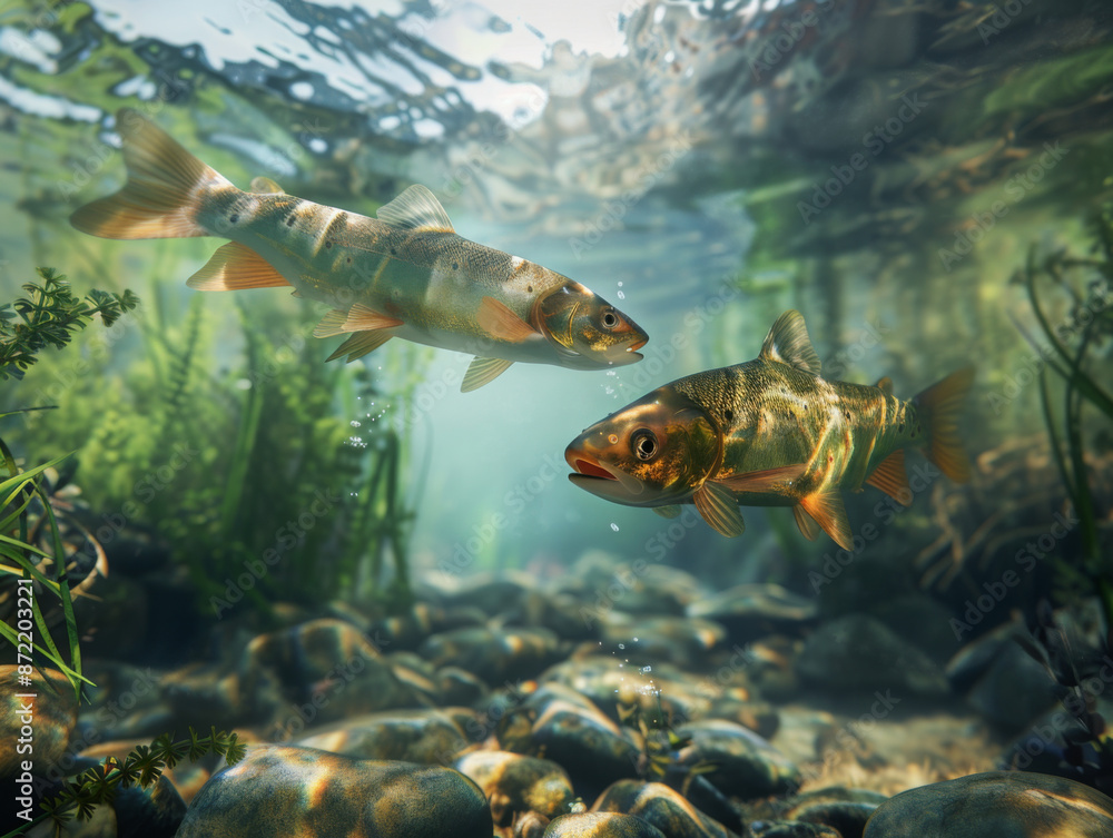 Close-Up of Fish Underwater, Generative AI Illustration Close-Up of Fish Underwater, Generative AI Illustration