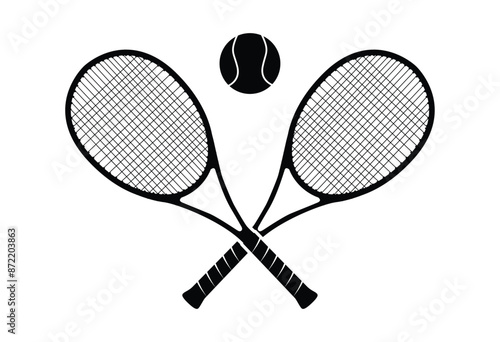 Tennis rackets with ball silhouette on white background