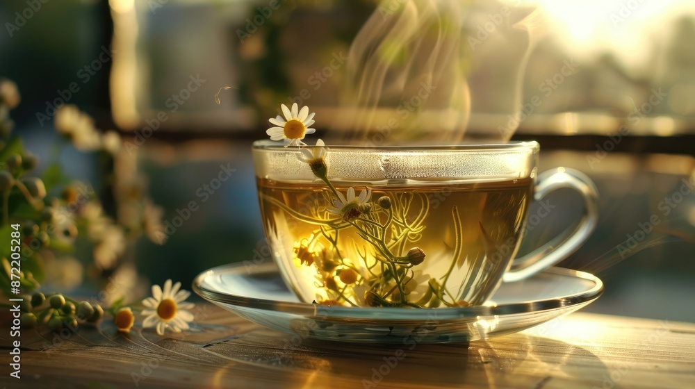 Green tea cup flowers. Generative AI Green tea cup flowers. Generative AI