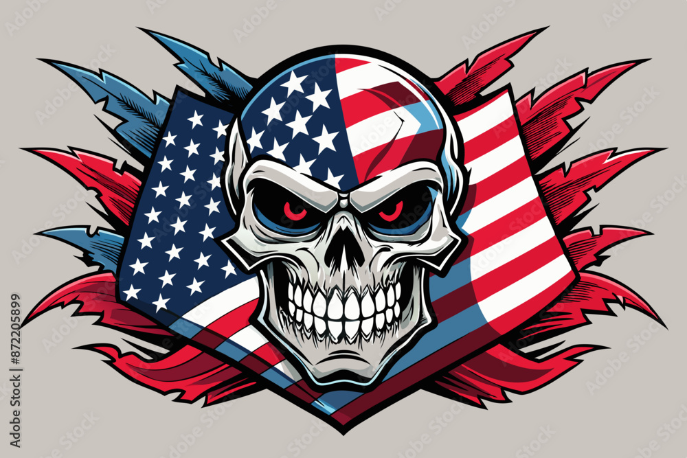 American flag face evil death skull t-shirt design illustration Stock ...