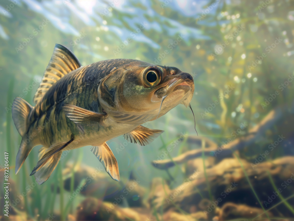 Fototapeta premium Close-Up of Fish Underwater, Generative AI Illustration