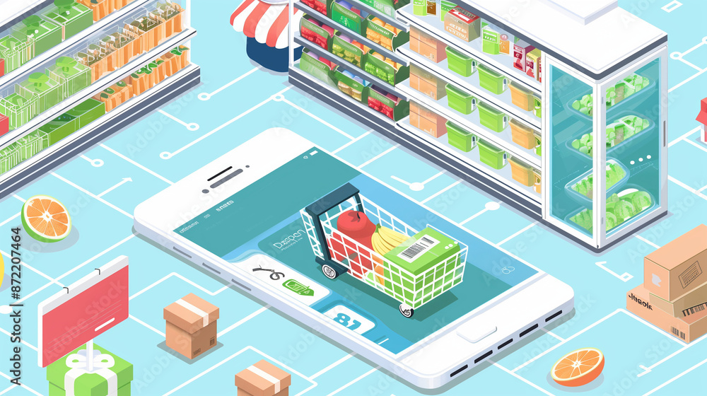 ネットスーパーで何でも買える概念のイラスト ネットスーパーで何でも買える概念のイラスト