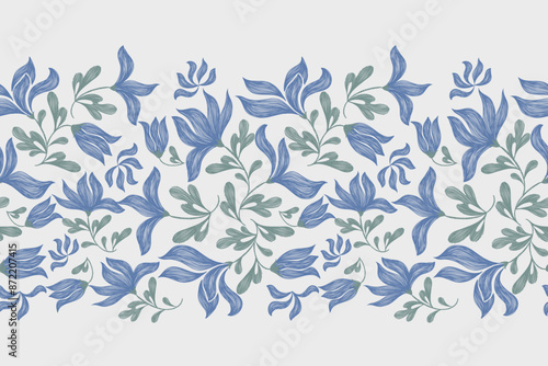 Vintage pattern Indian Floral seamless ethnicity embroidery Ikat texture design vector illustration hand drawn damask wallpaper border frame. 