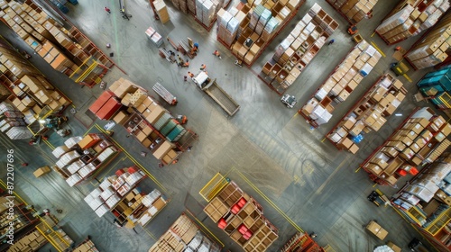 A bustling storage depot meticulously organized with crates and boxes, symbolizing the continuous flow of goods in modern economies