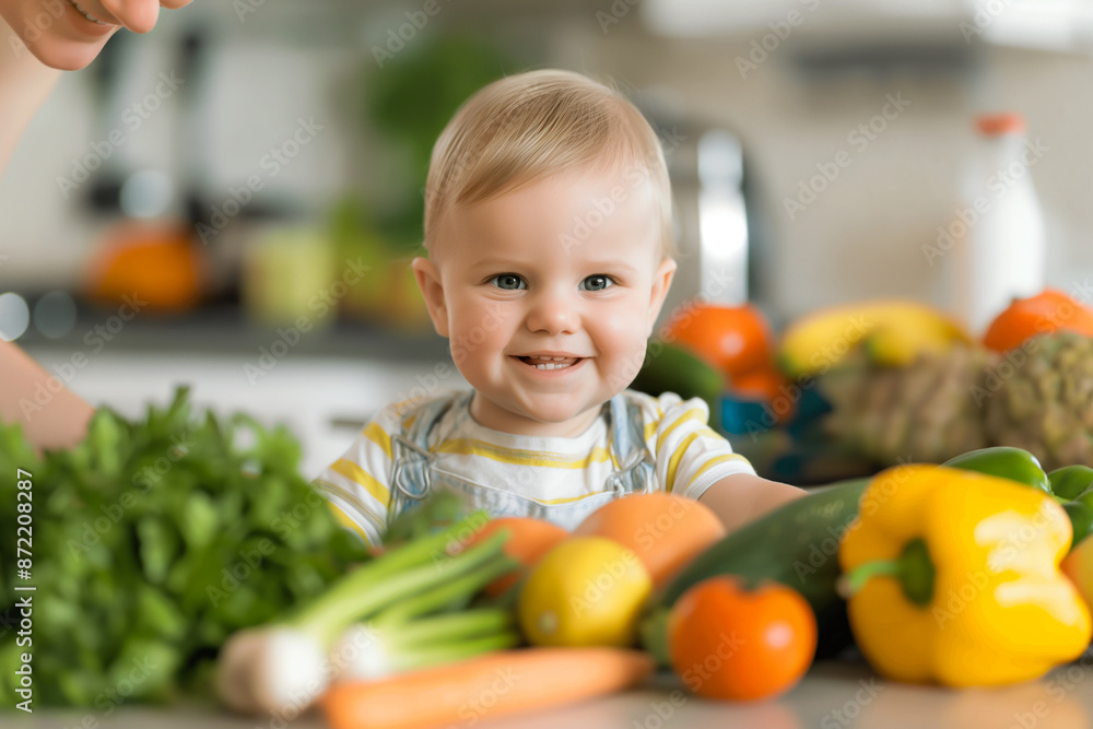 A loving mother carefully selects fresh, organic fruits and vegetables to prepare homemade baby food for her little one A loving mother carefully selects fresh, organic fruits and vegetables to prepare homemade baby food for her little one