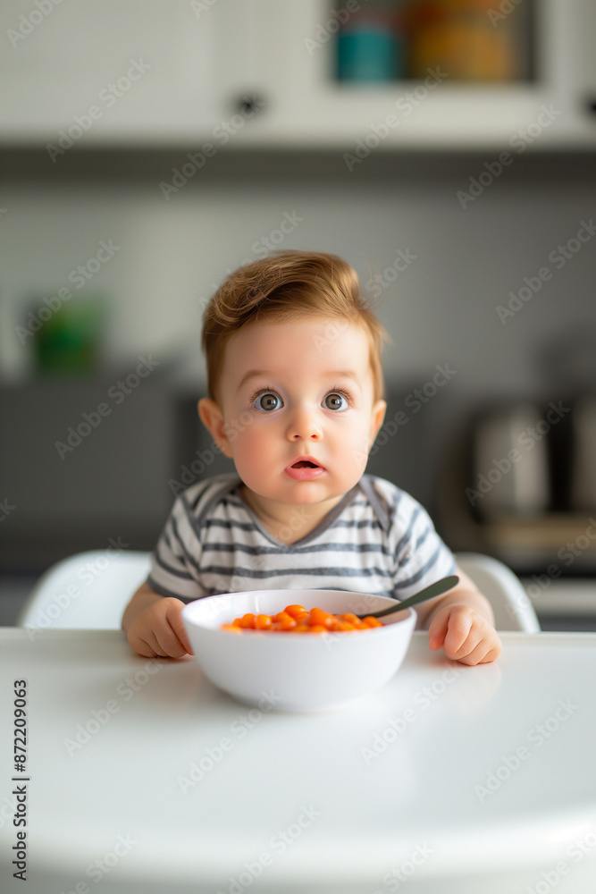 Adorable babies explore the world of flavors, wide-eyed and hesitant, as they sample diverse international cuisines Adorable babies explore the world of flavors, wide-eyed and hesitant, as they sample diverse international cuisines