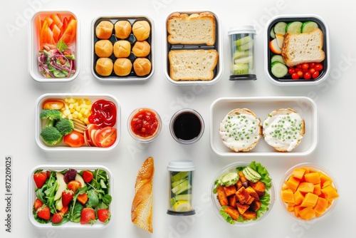 lunch box with sandwich, fruits and water.