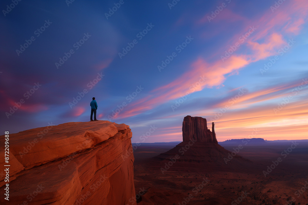 Naklejka premium Awe-inspiring rainbow clouds cascading over majestic desert landscapes, painting the sky with a surreal burst of colors 