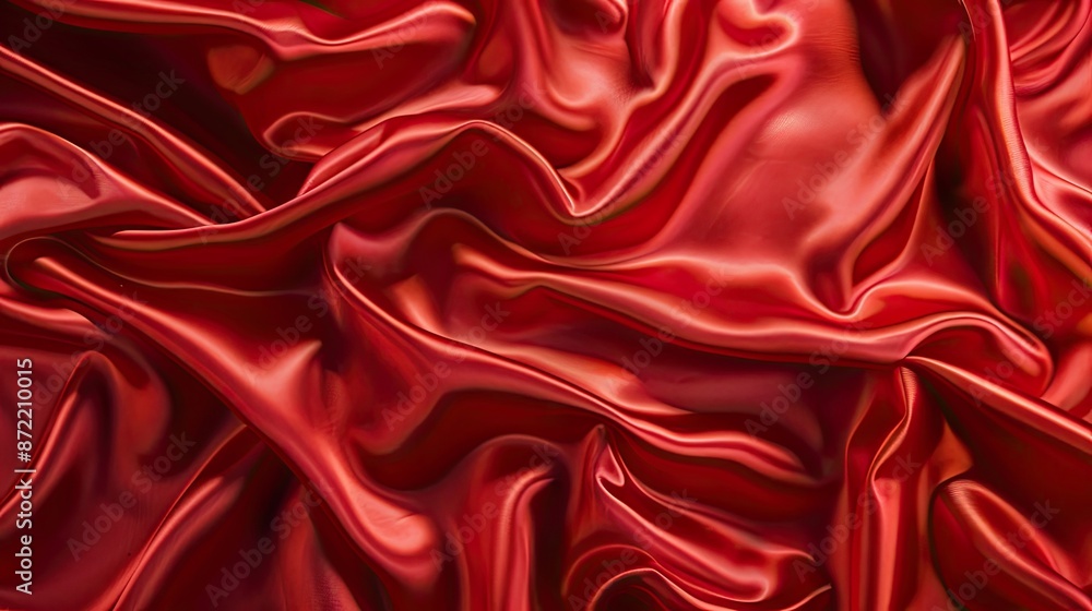 Fototapeta premium Red Satin Fabric Shimmers and Drapes. Generative AI