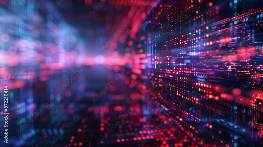 A vertical digital video with a blurred background featuring a pattern of red and blue lights in a grid format A vertical digital video with a blurred background featuring a pattern of red and blue lights in a grid format