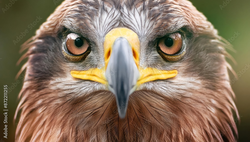 The camera captures a detailed shot of an eagles face as it looks directly into the lens, showcasing its powerful gaze and features The camera captures a detailed shot of an eagles face as it looks directly into the lens, showcasing its powerful gaze and features