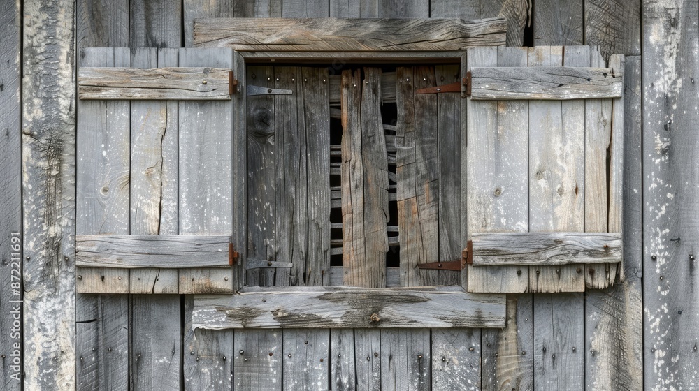 Shuttered window weathered wood. Generative AI Shuttered window weathered wood. Generative AI