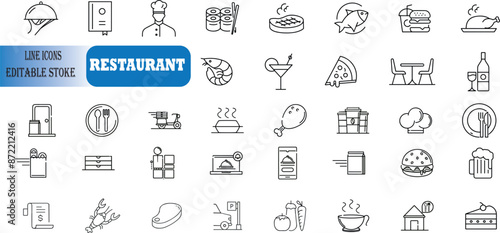 Restaurant Line Editable Icons set.