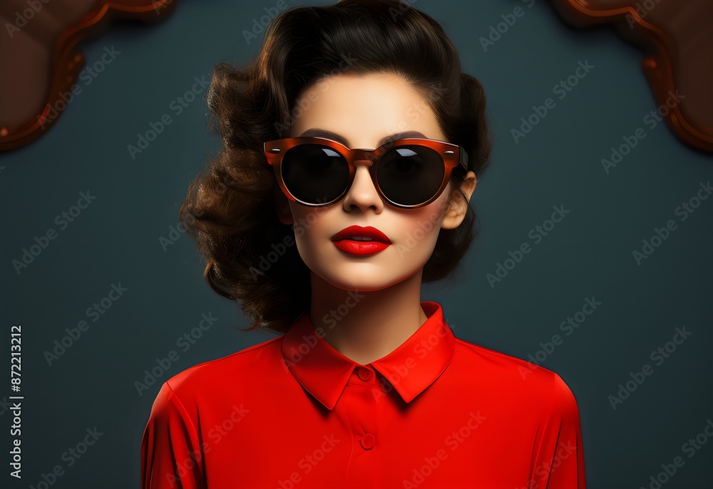 Chic Woman in Dark Glasses, Red Lips, and Charm Shirt - AI Generated Chic Woman in Dark Glasses, Red Lips, and Charm Shirt - AI Generated