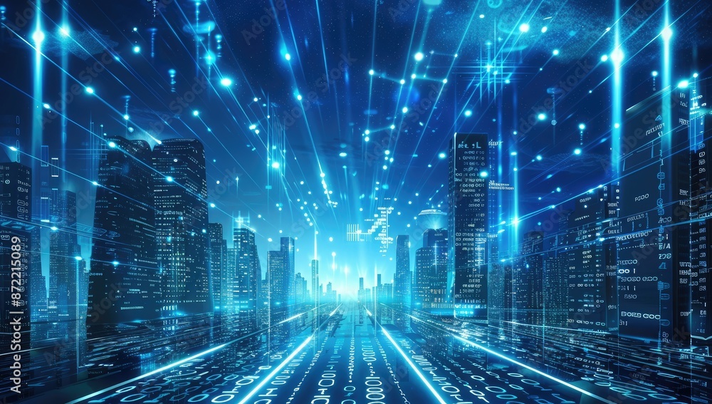 Futuristic Cityscape with Digital Network Futuristic Cityscape with Digital Network