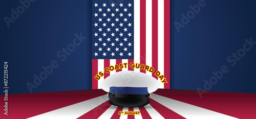 us coast guard day August 4 cap on usa flag vector poster