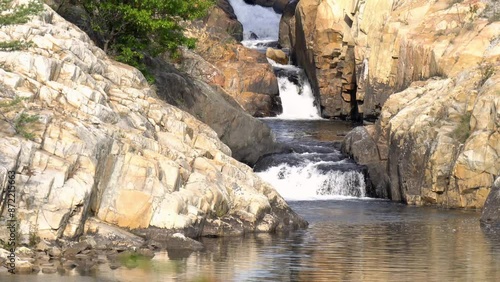 Whitefish Falls running down from the bedrock cliff of Canadian Shield in Sudbury, Ontario, Canada