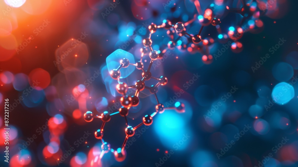 A visually striking image showcasing a colorful molecular structure with bright bokeh lights, blending science and art to create an engaging and dynamic visual spectacle. A visually striking image showcasing a colorful molecular structure with bright bokeh lights, blending science and art to create an engaging and dynamic visual spectacle.