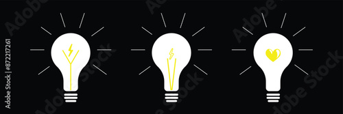 Idea icon. Light bulb sign. Idea vector set. Electric lamp isolated sign.