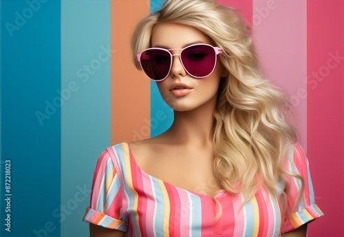 Glamorous Woman with Dark Glasses and Red Lips - Studio Fashion - AI Generated © Digital Dream Vault