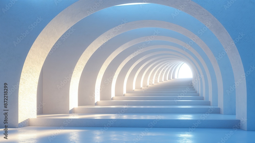 Obraz premium White arched hallway with blue lighting