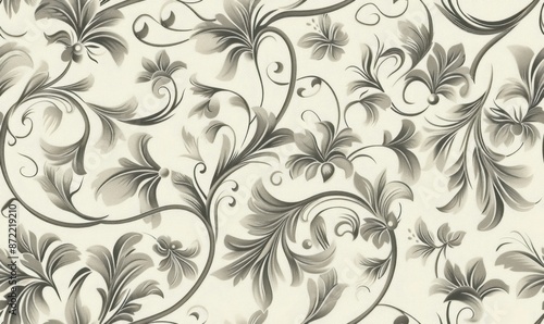 Seamless Vintage Illustration Pattern of Grey Floral Swirls