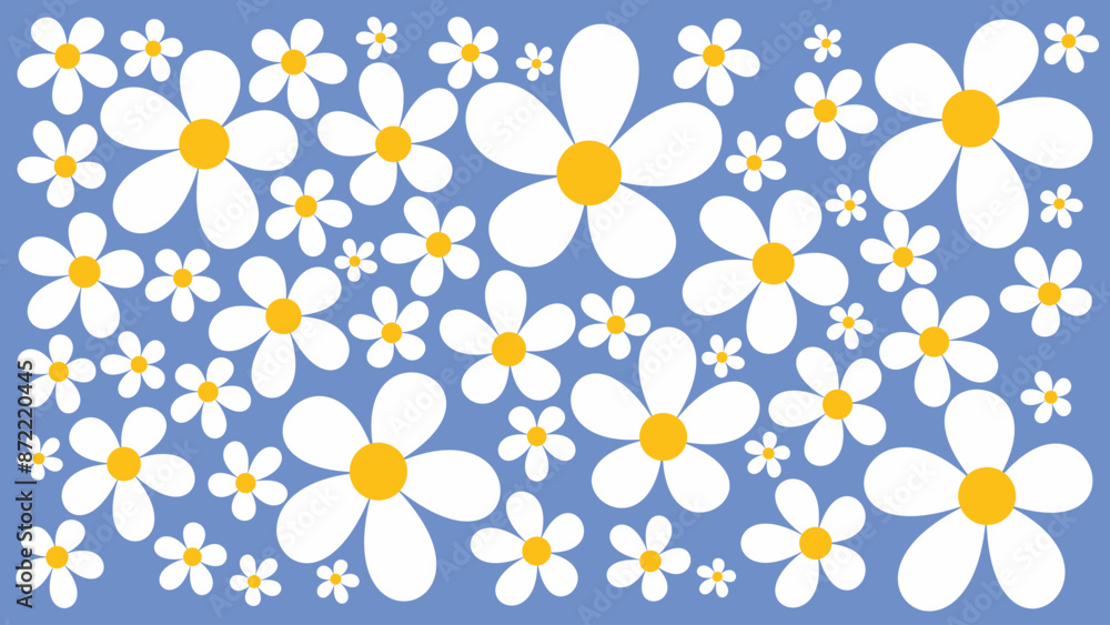 Obraz premium Daisy Flowers Seamless Background, Abstract Flower Pattern Background Illustration