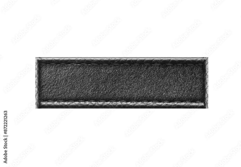 Black leather frame. Belt strap closeup isolated on white. Black stitched leather seam frame. Label tag cutout. Empty copy space fashion background. Textile blank space. Rectangle shape. Black leather frame. Belt strap closeup isolated on white. Black stitched leather seam frame. Label tag cutout. Empty copy space fashion background. Textile blank space. Rectangle shape.
