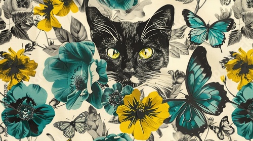 cat among flowers