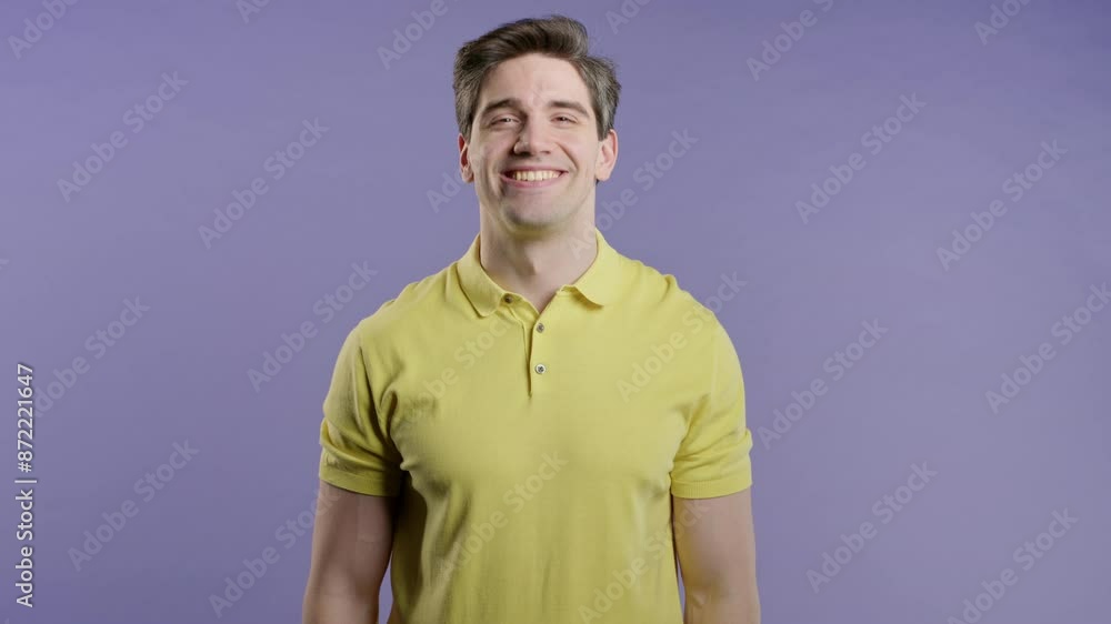 Friendly man showing yes signal, nods head, approve.Positive smiling hipster guy Friendly man showing yes signal, nods head, approve.Positive smiling hipster guy