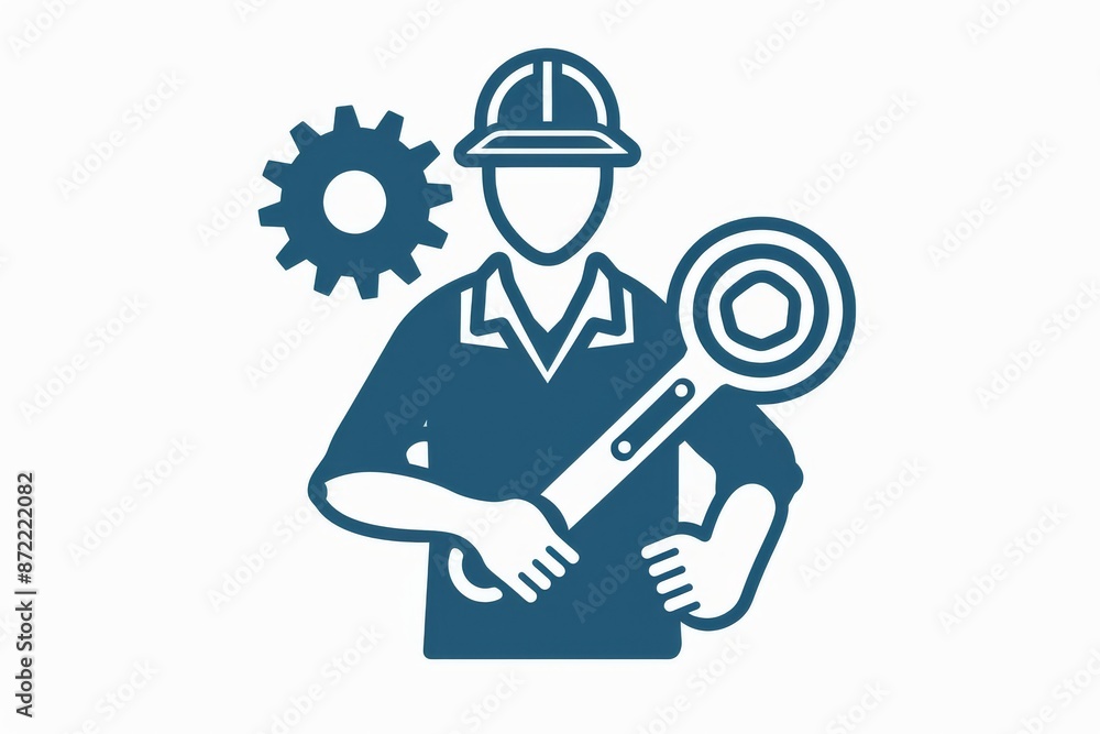 Icon depicting a person with a wrench and gear Icon depicting a person with a wrench and gear