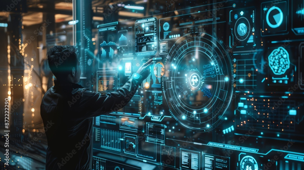 A high-tech concept showing a digital engineer programming A high-tech concept showing a digital engineer programming