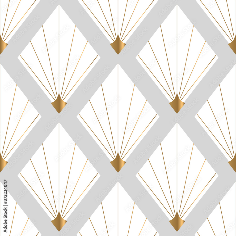 Fototapeta premium Seamless pattern with golden elements on grey background. Luxury print. Interior print. Vector background
