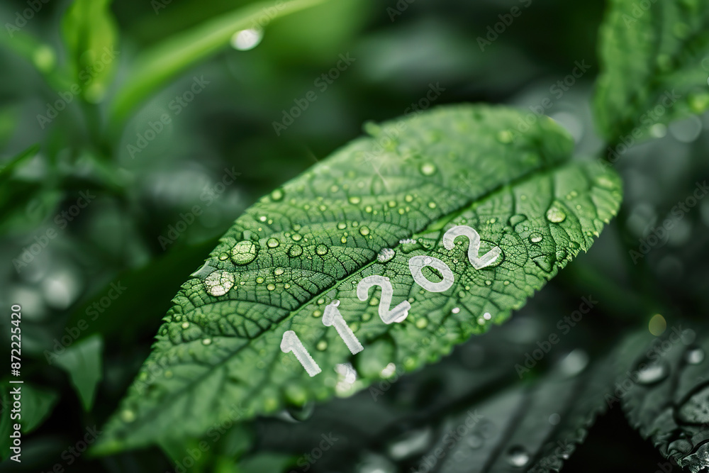 A leaf with water droplets on it, generative ai image.