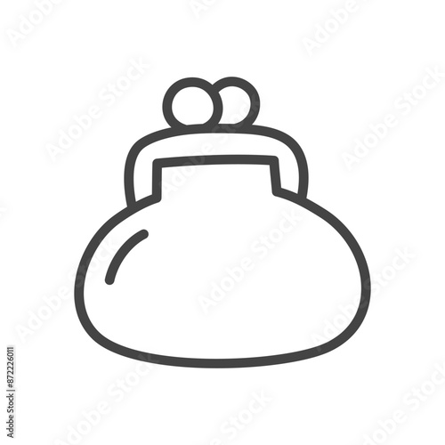 Cute wallet icon. Hand drawn monochrome illustration of a retro purse isolated on a white background. Kawaii sticker. Vector 10 EPS.