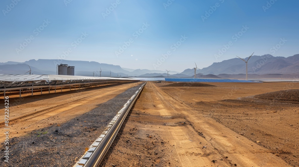 Solar and Wind Energy Farm in a Desert Landscape Solar and Wind Energy Farm in a Desert Landscape