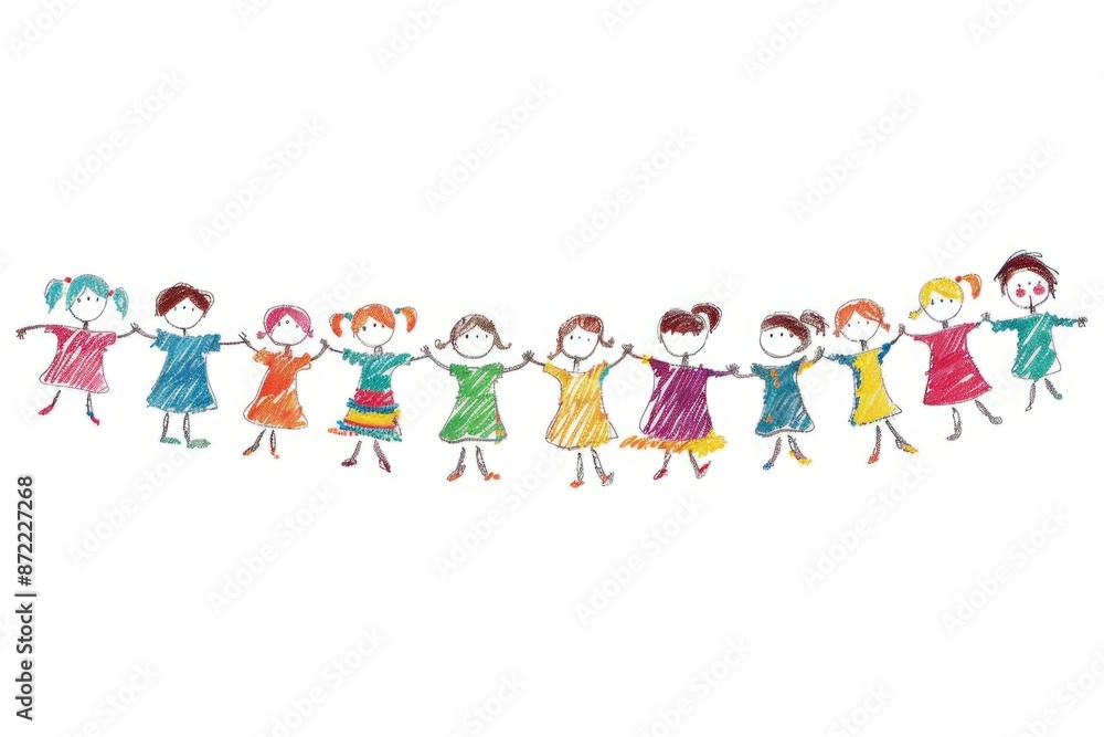 Minimalistic graphic of kids holding hands and forming a circle of friendship Minimalistic graphic of kids holding hands and forming a circle of friendship