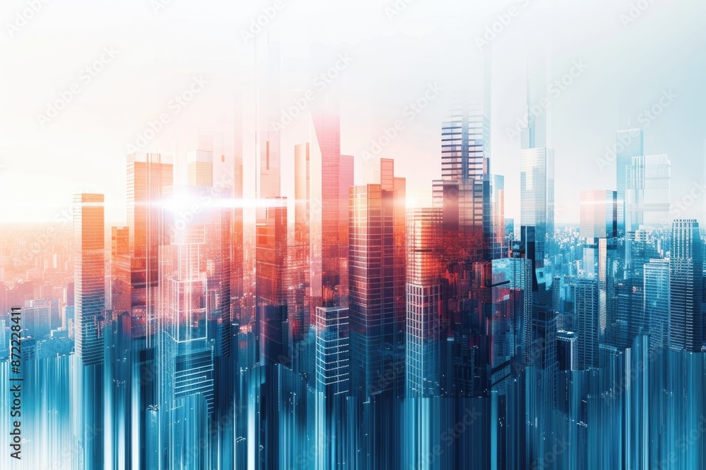 Abstract city skyline with futuristic effects real estate development. Abstract city skyline with futuristic effects real estate development.